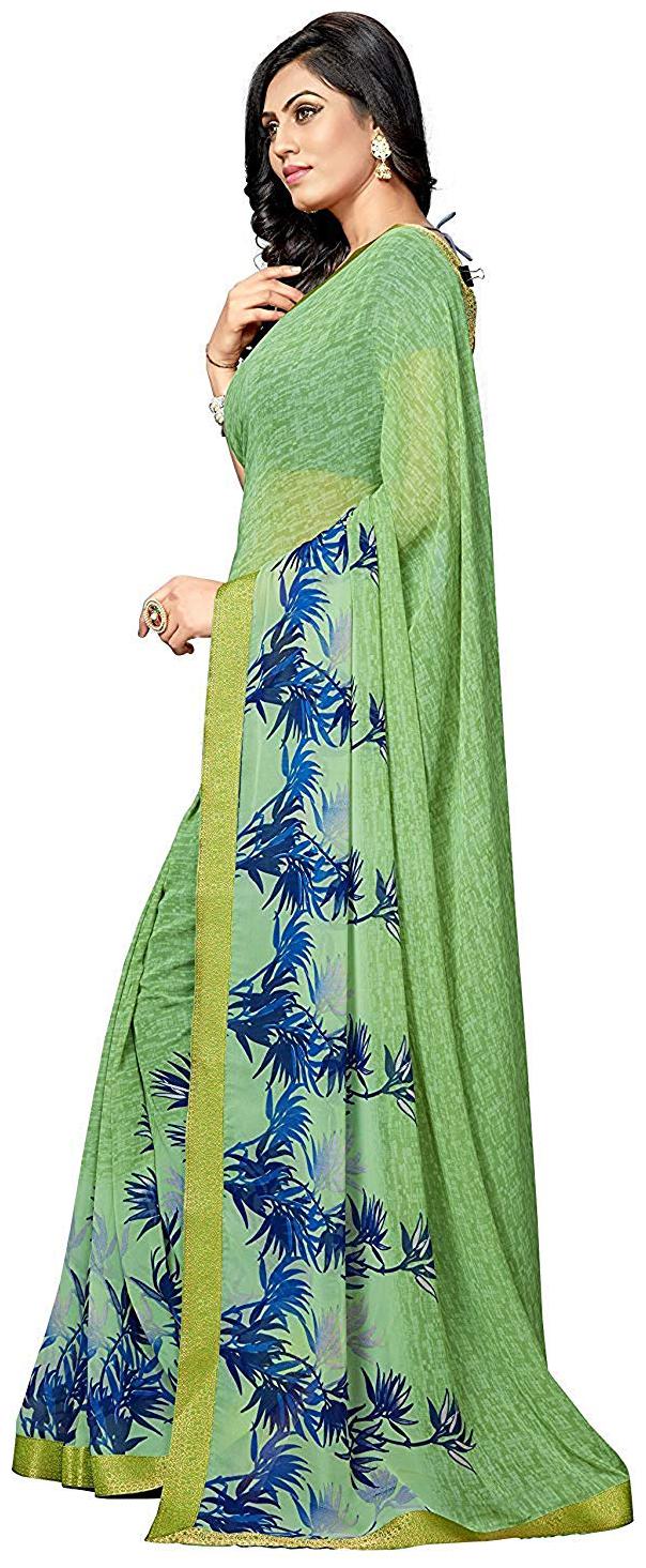 

Dhandai Fashion Women Georgette Printed Green Regular Saree With Blouse