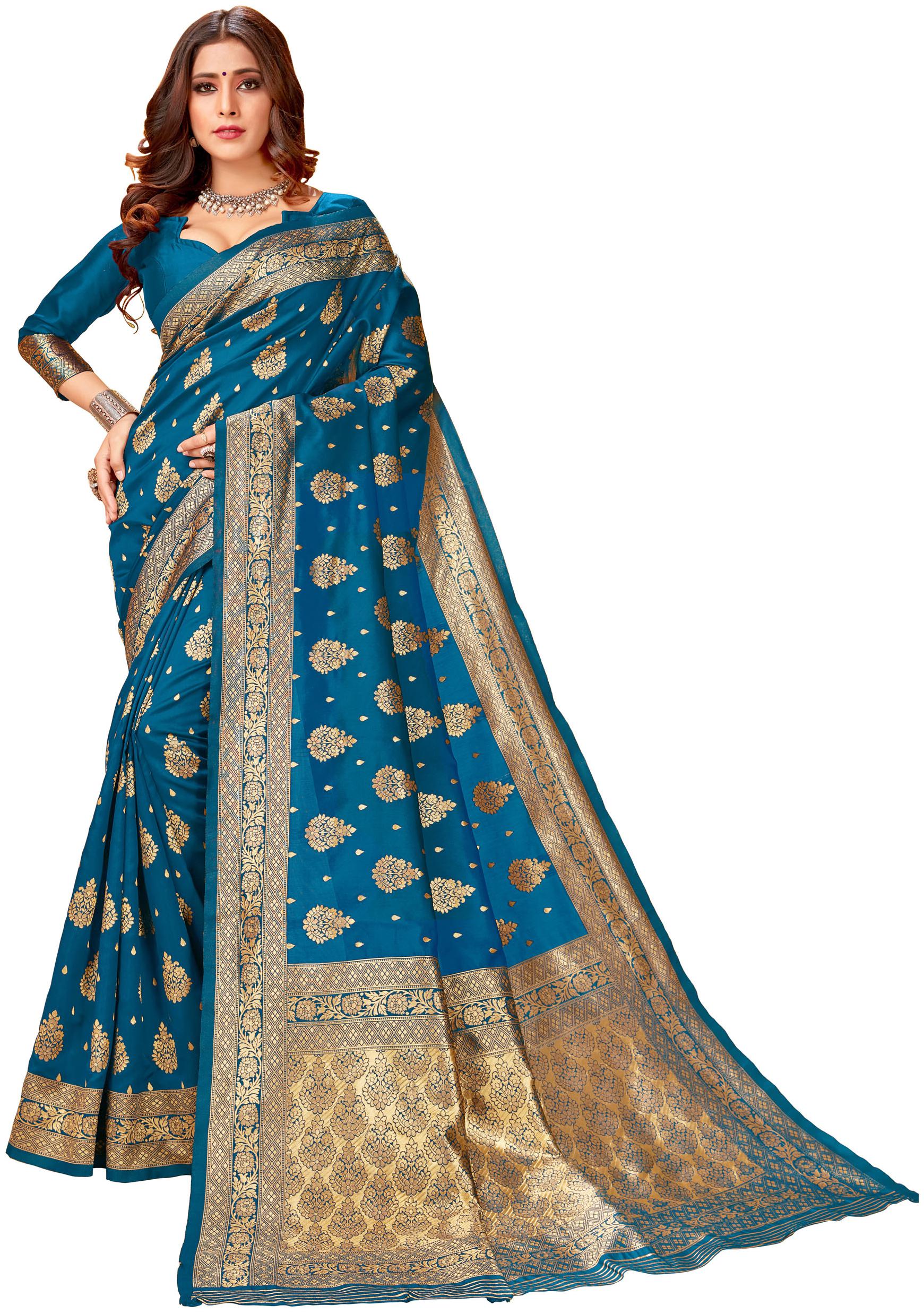 

Dhandai Fashion Silk Woven Turquoise Color Saree