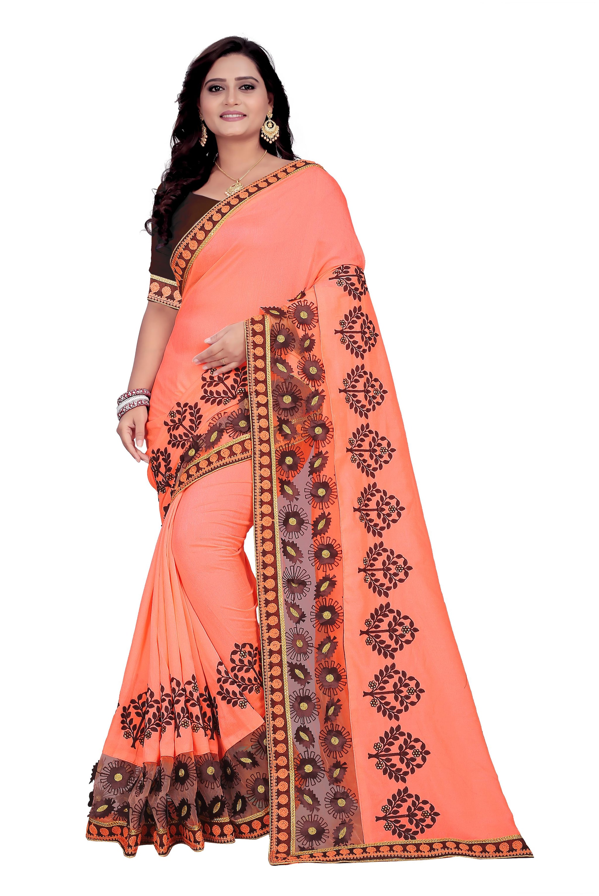 

Dhandai Fashion Women Silk Embroidered Saree Orange