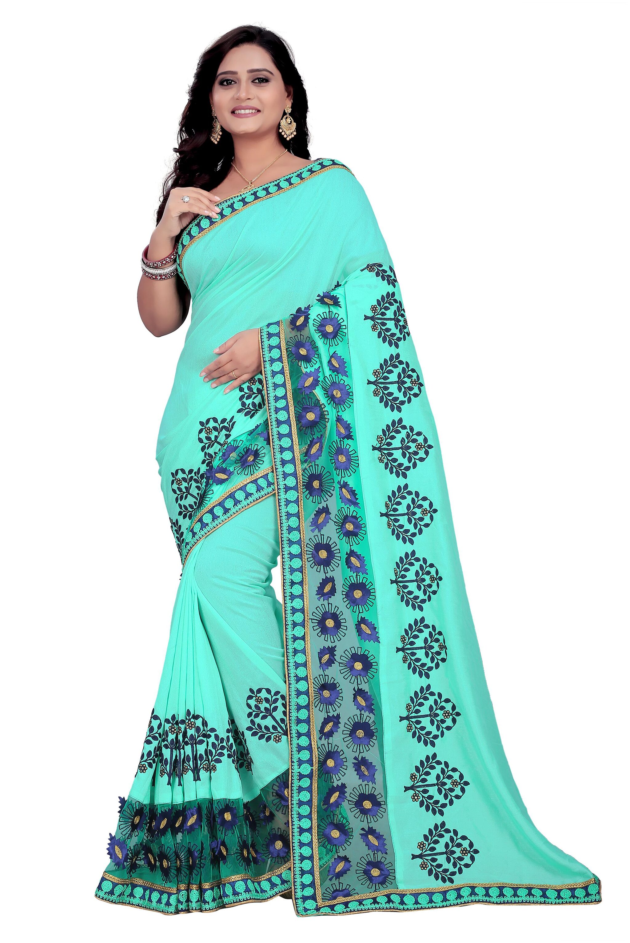 

Dhandai Fashion Women Silk Embroidered Saree Turquoise
