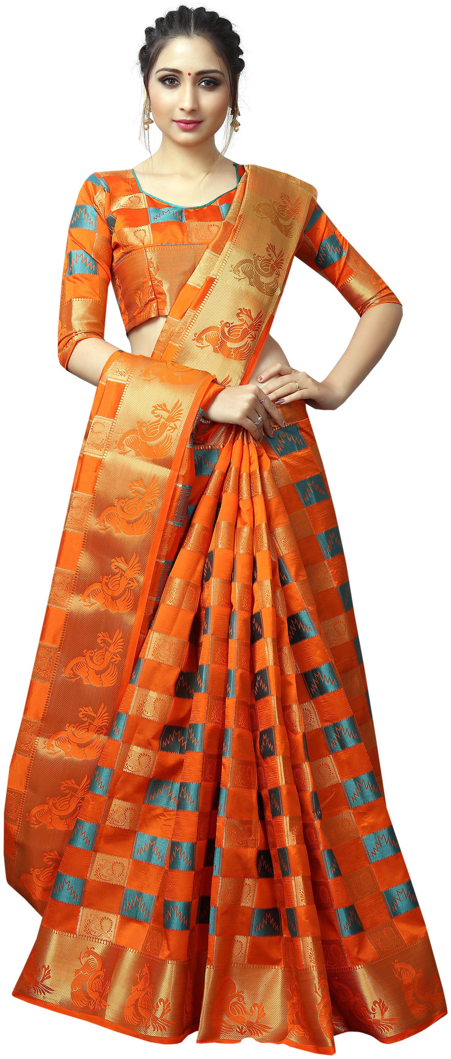 

Dhandai Fashion Women Silk Designer Saree Orange color