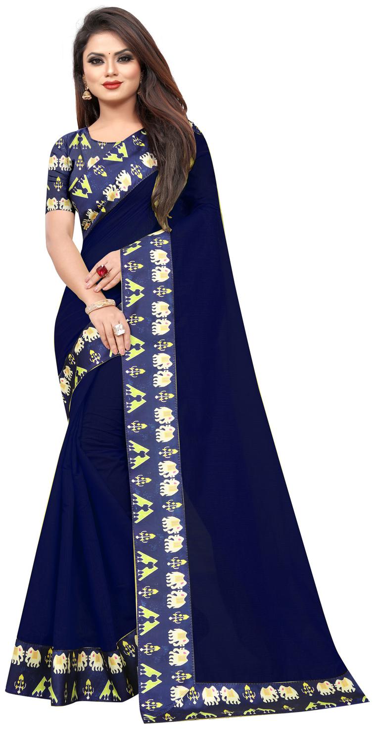 

Dhandai Fashion Cotton Blend Solid Blue Designer Saree For Women