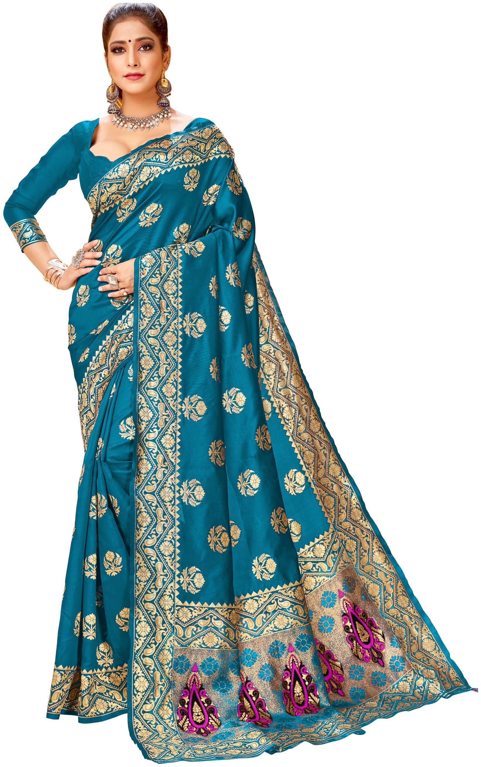 

Dhandai Fashion Silk Woven Turquoise Color Saree