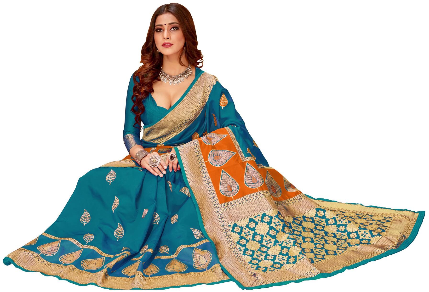 

Dhandai Fashion Polycotton Woven Turquoise Saree For Women