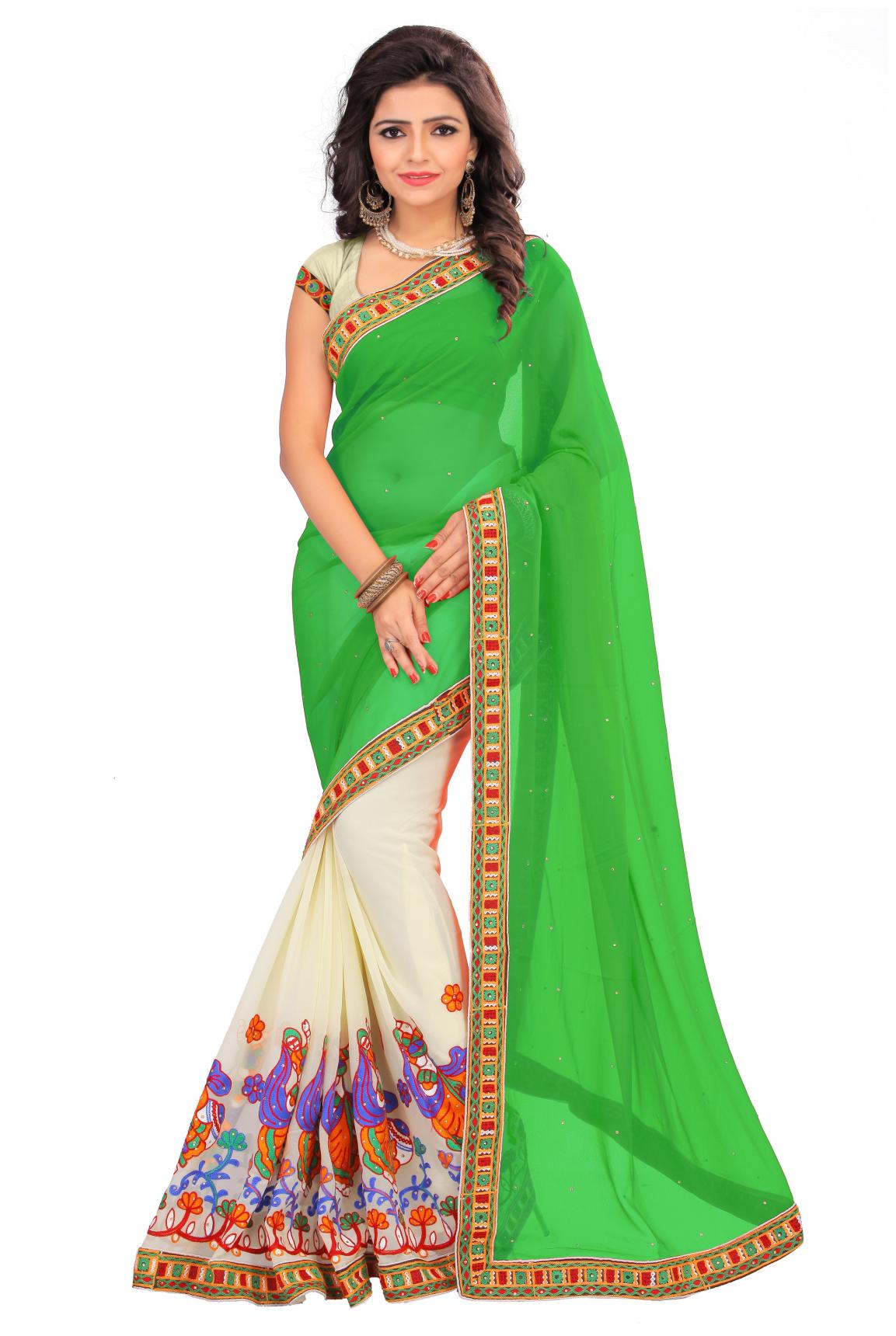 

Dhandai Fashion Women Georgette Embroidered Saree Green