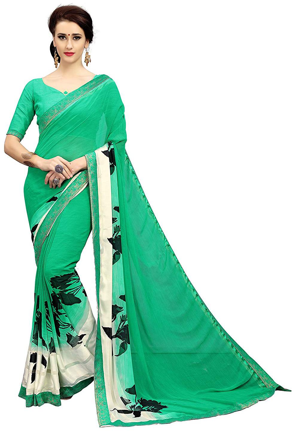 

Dhandai Fashion Georgette Green Floral Regular Saree For Women