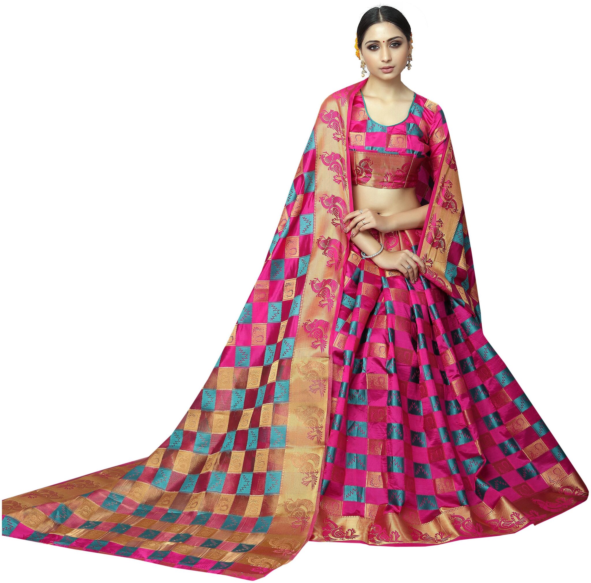 

Dhandai Fashion Women Silk Designer Saree Pink color