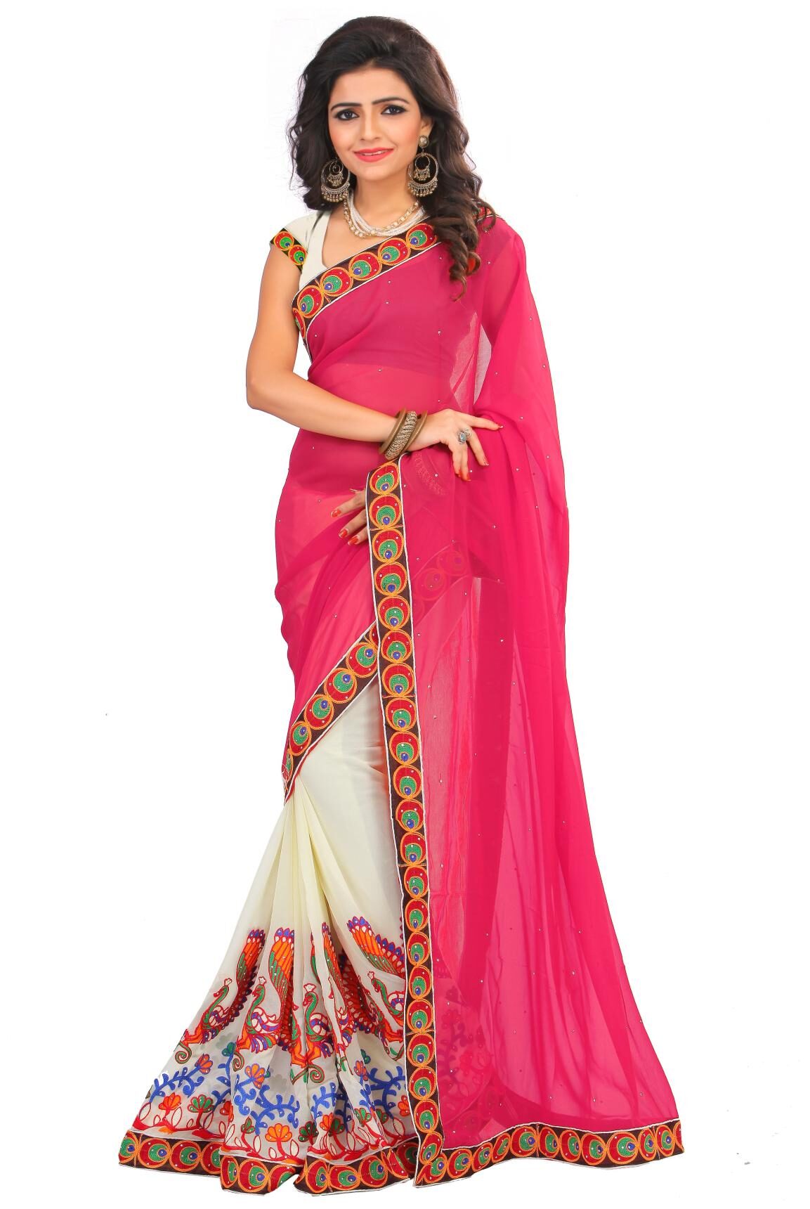 

Dhandai Fashion Women Georgette Embroidered Saree Pink