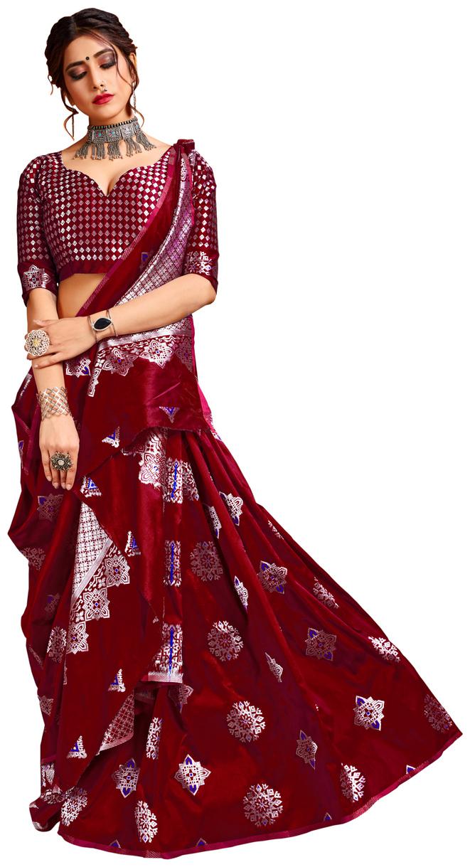 

Dhandai Fashion Women Silk Designer Saree Red color