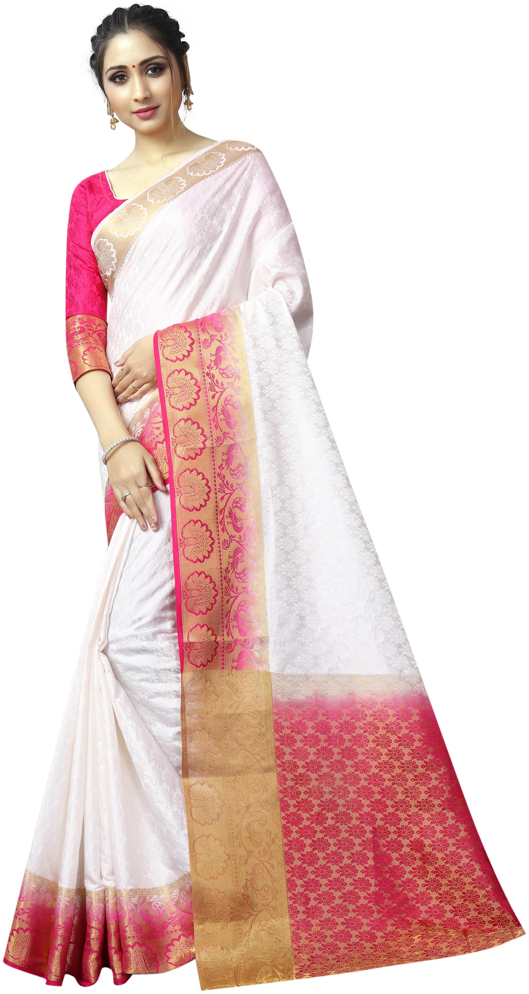 

Dhandai Fashion White Woven Universal Designer Saree With blouse