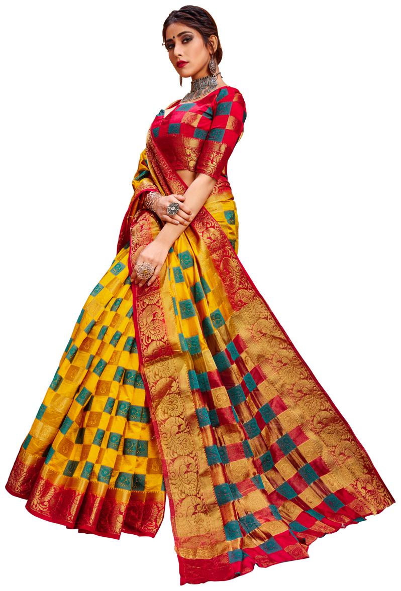

Dhandai Fashion Women Silk Designer Saree Yellow color