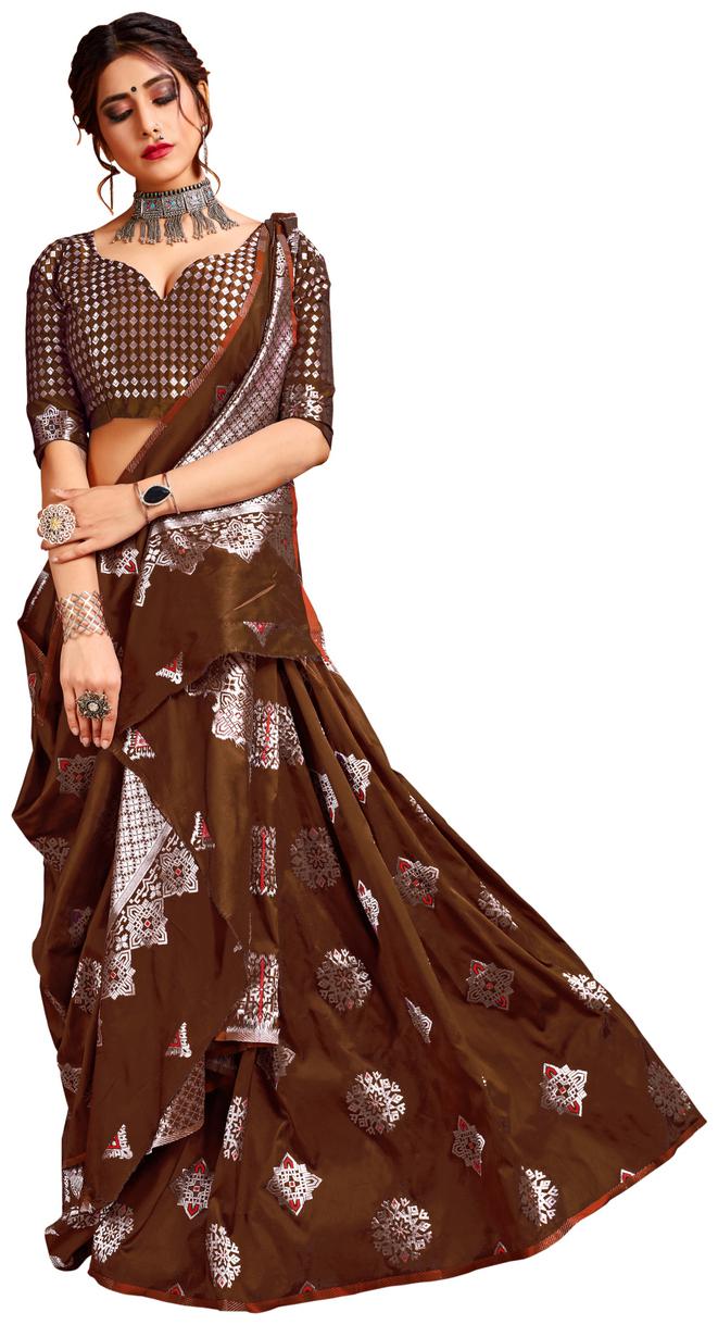 

Dhandai Fashion Silk Woven Brown Saree For Women