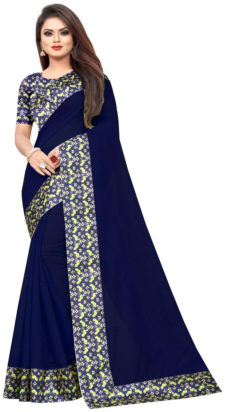 

Dhandai Fashion Cotton Blend Solid Blue Designer Saree For Women