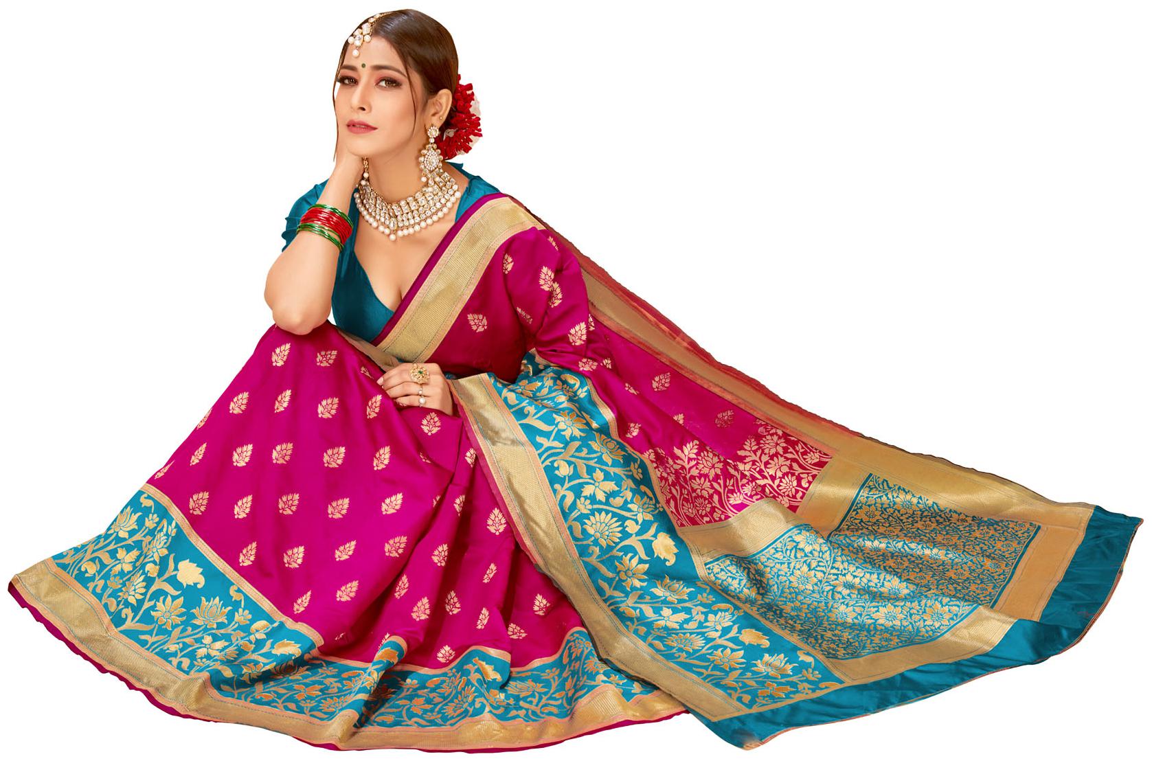 

Dhandai Fashion Silk Woven Pink Saree For Women