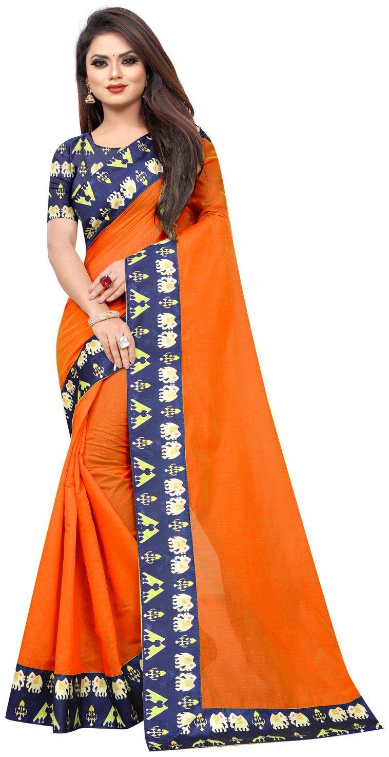 

Dhandai Fashion Cotton Blend Solid Orange Designer Saree For Women