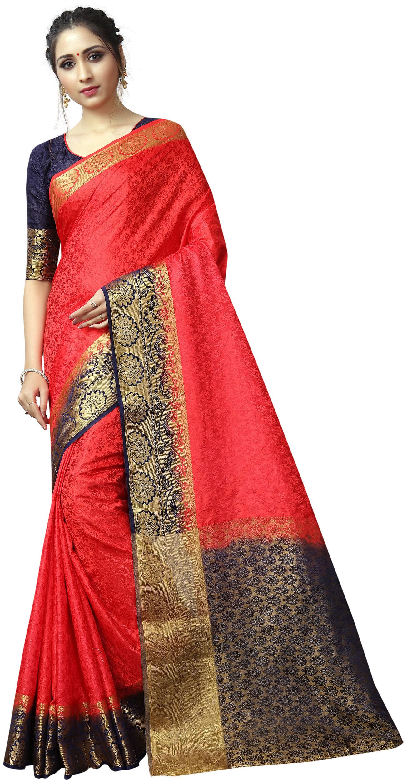 

Dhandai Fashion Nylon Blend Woven Red Color Saree