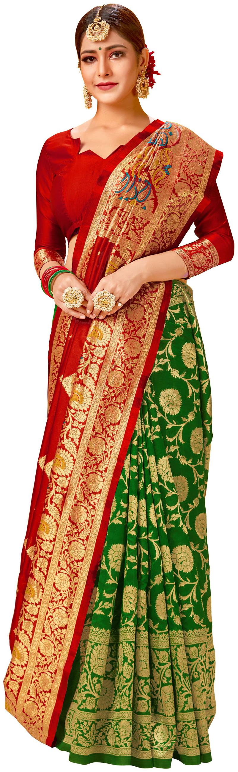 

Dhandai Fashion Cotton Blend Woven Red Saree For Women