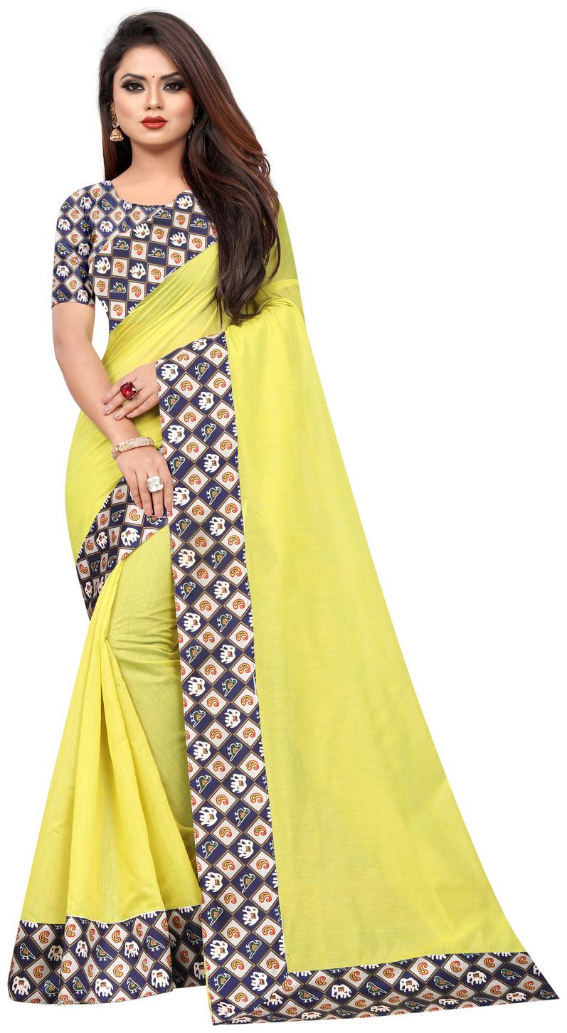 

Dhandai Fashion Cotton Blend Solid Green Designer Saree For Women