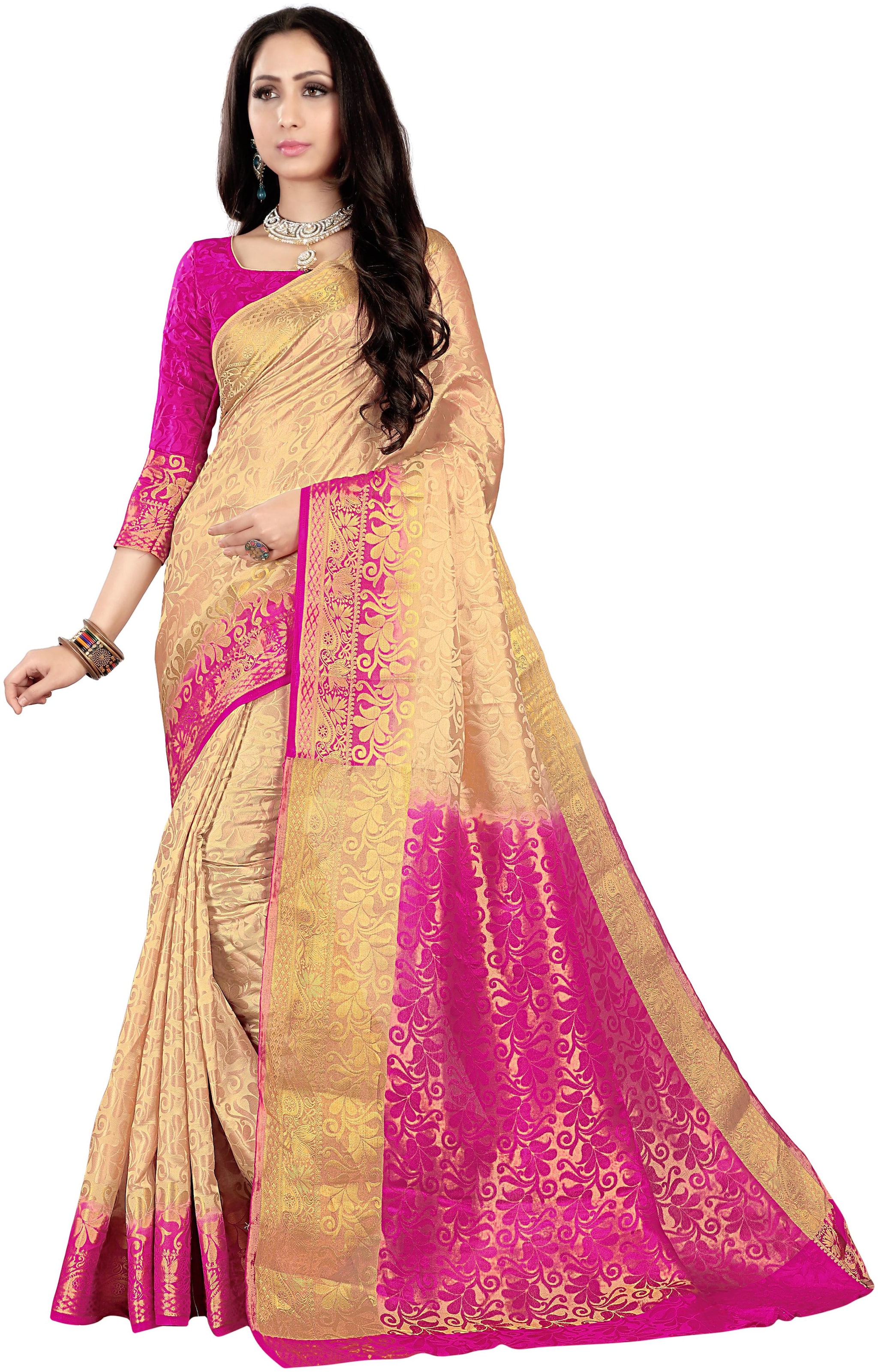 

Dhandai Fashion Women S Latest Pink Banarasi Silk Jacquard Designer Meter Sarees