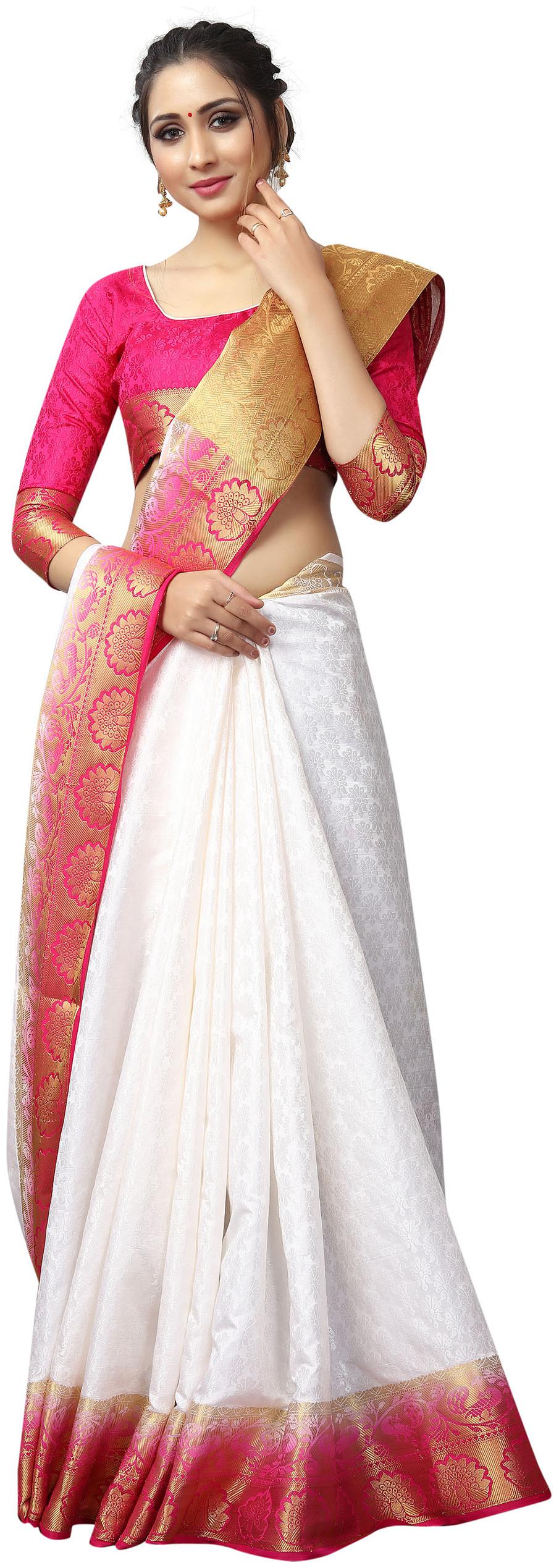 

Dhandai Fashion Nylon Blend Woven White Saree For Women
