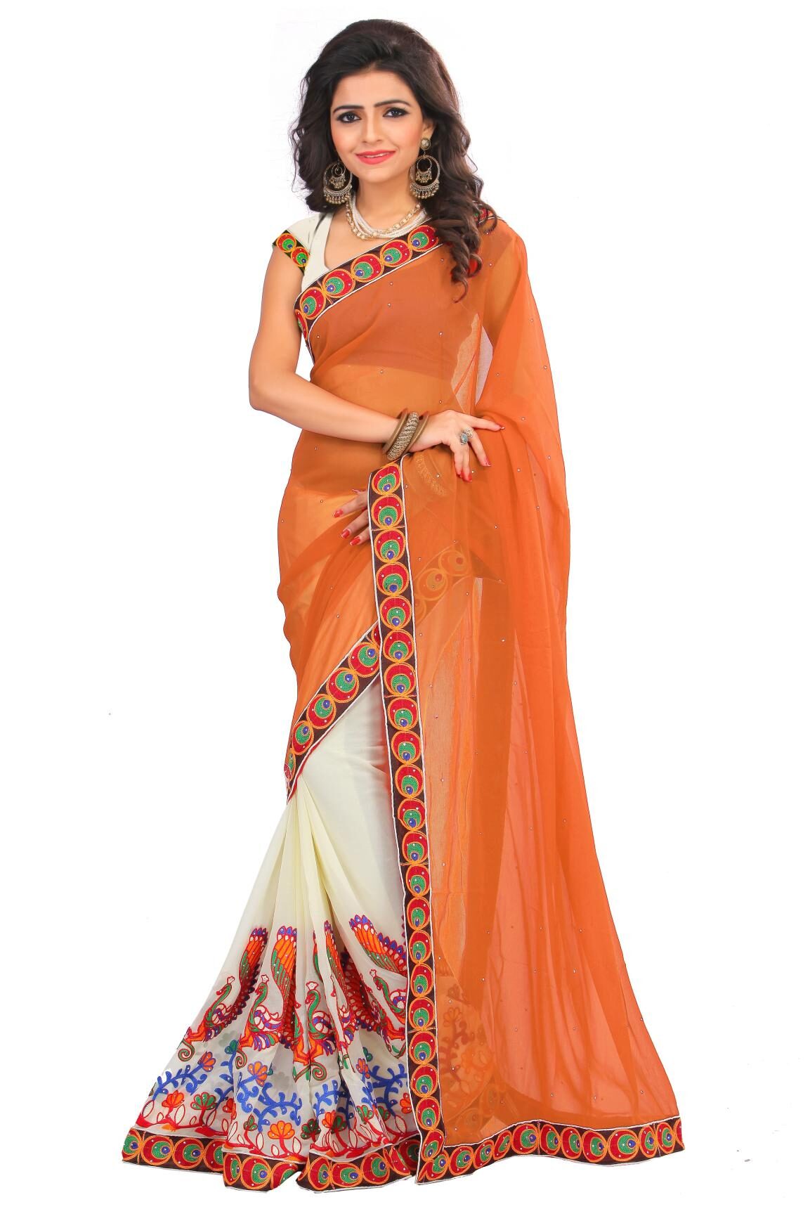 

Dhandai Fashion Women Georgette Embroidered Saree Orange