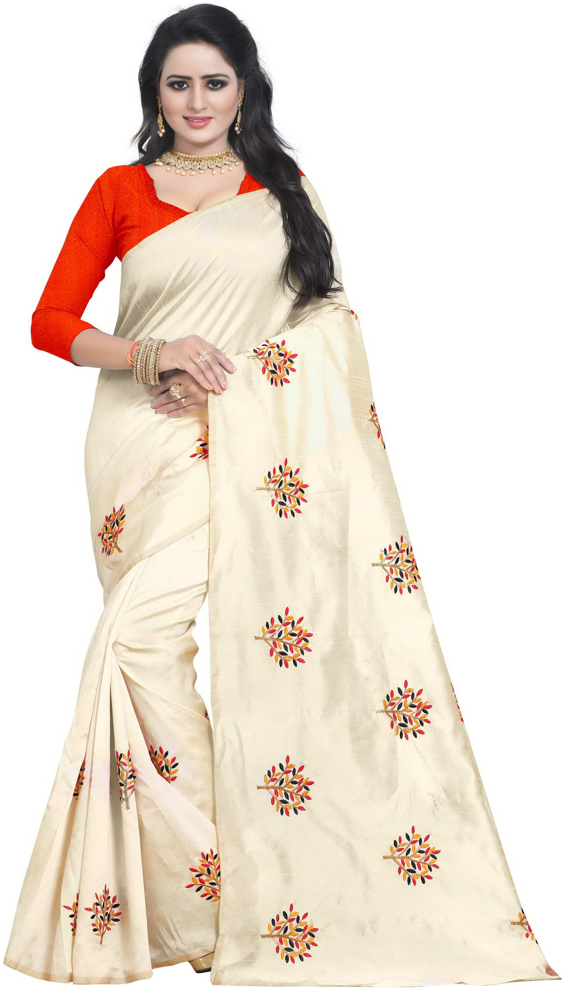 

Dhandai Fashion Beige Cotton Silk Embroidered Work Party Wear Designer Saree With Blouse Piece