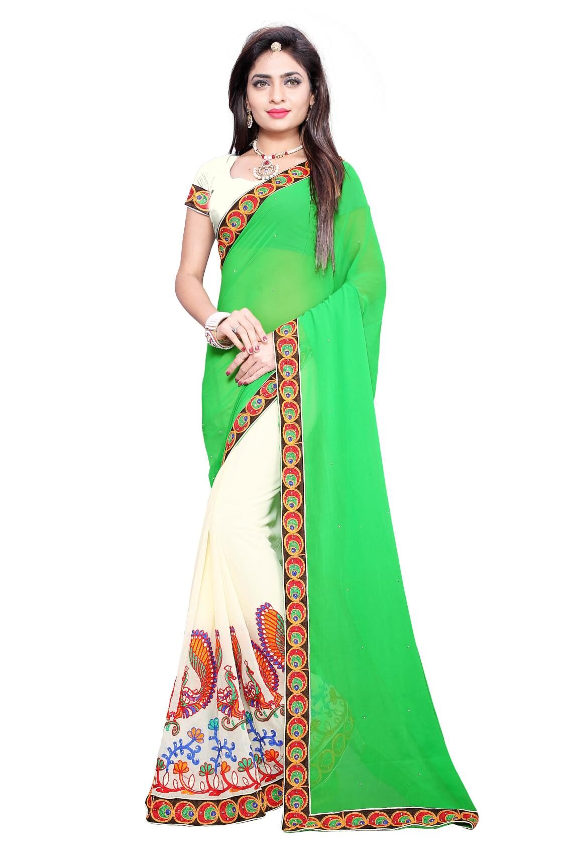 

Dhandai Fashion Women Georgette Embroidered Saree Green