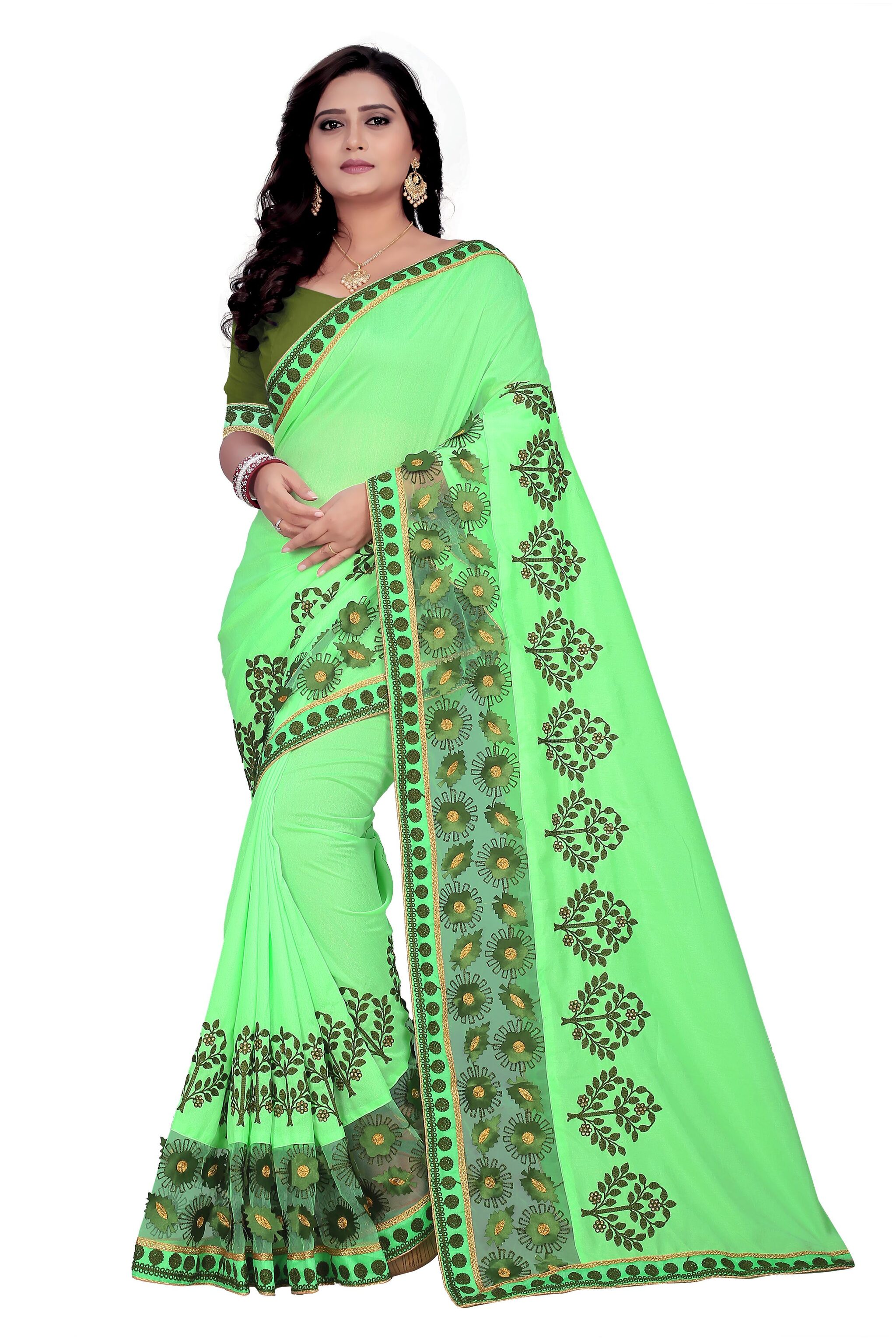 

Dhandai Fashion Women Silk Embroidered Saree Green