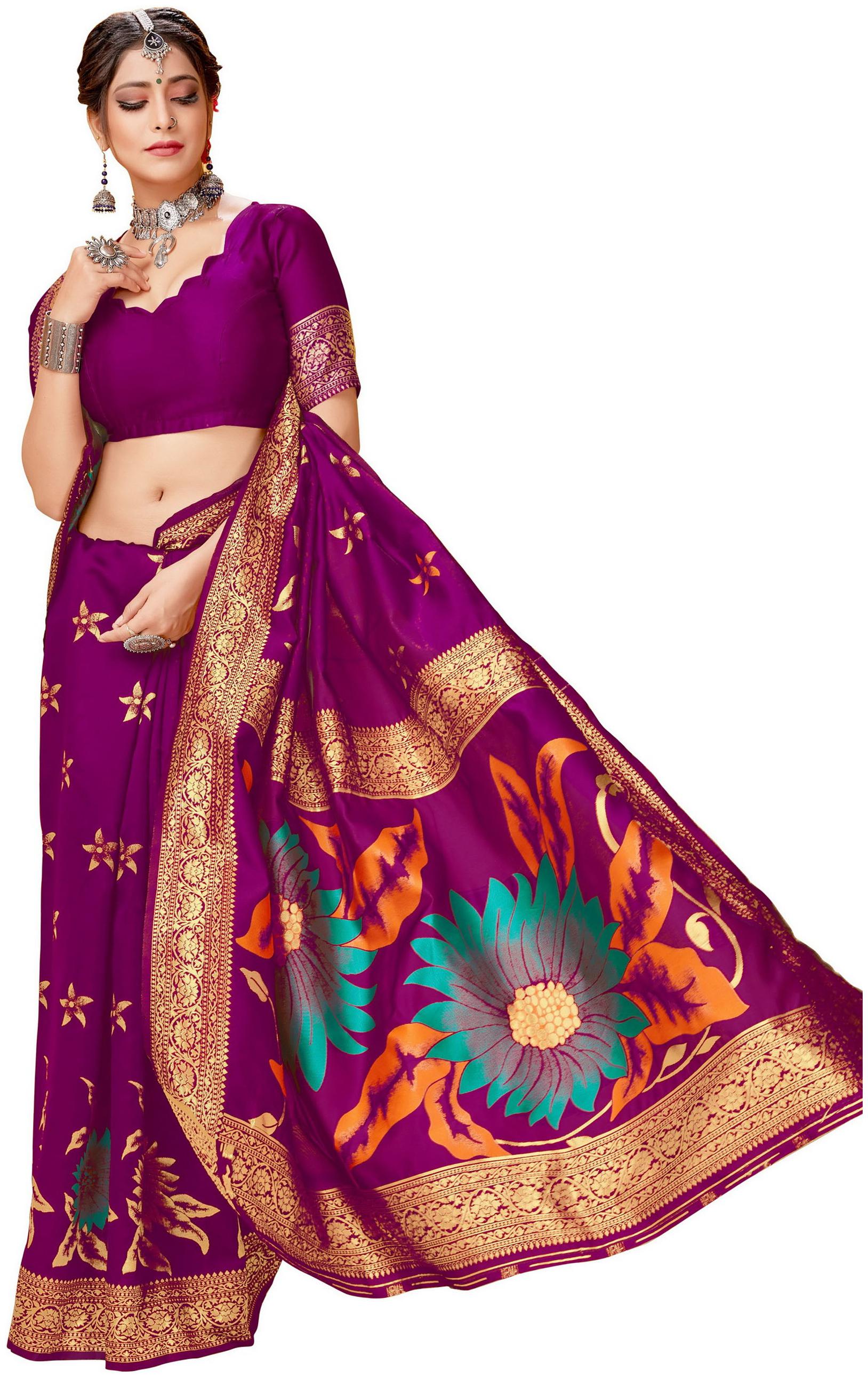 

Dhandai Fashion Silk Woven Purple Saree For Women