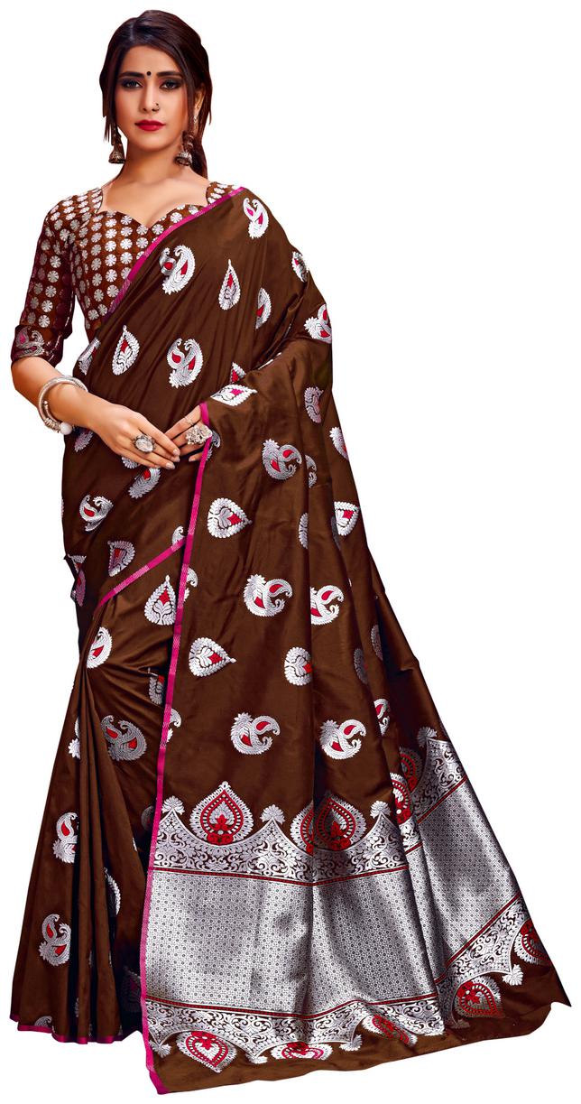 

Dhandai Fashion Women Silk Brown Saree With Blouse