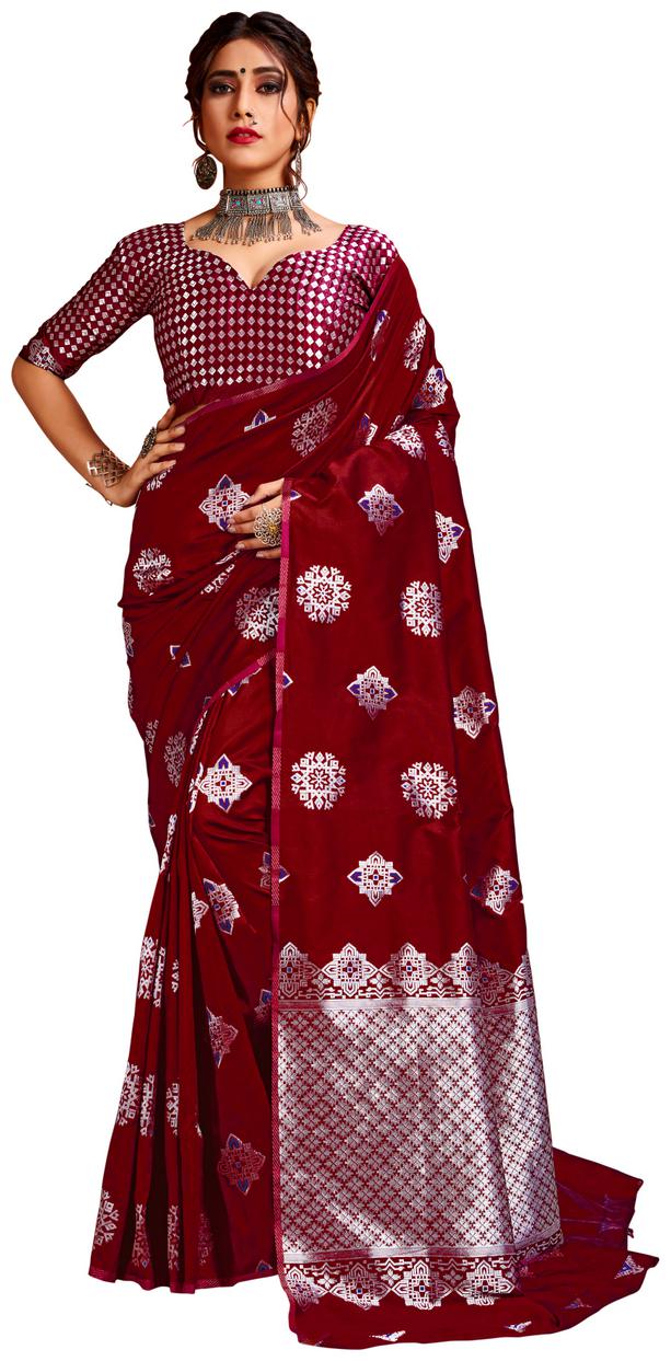 

Dhandai Fashion Women Silk Red Saree With Blouse