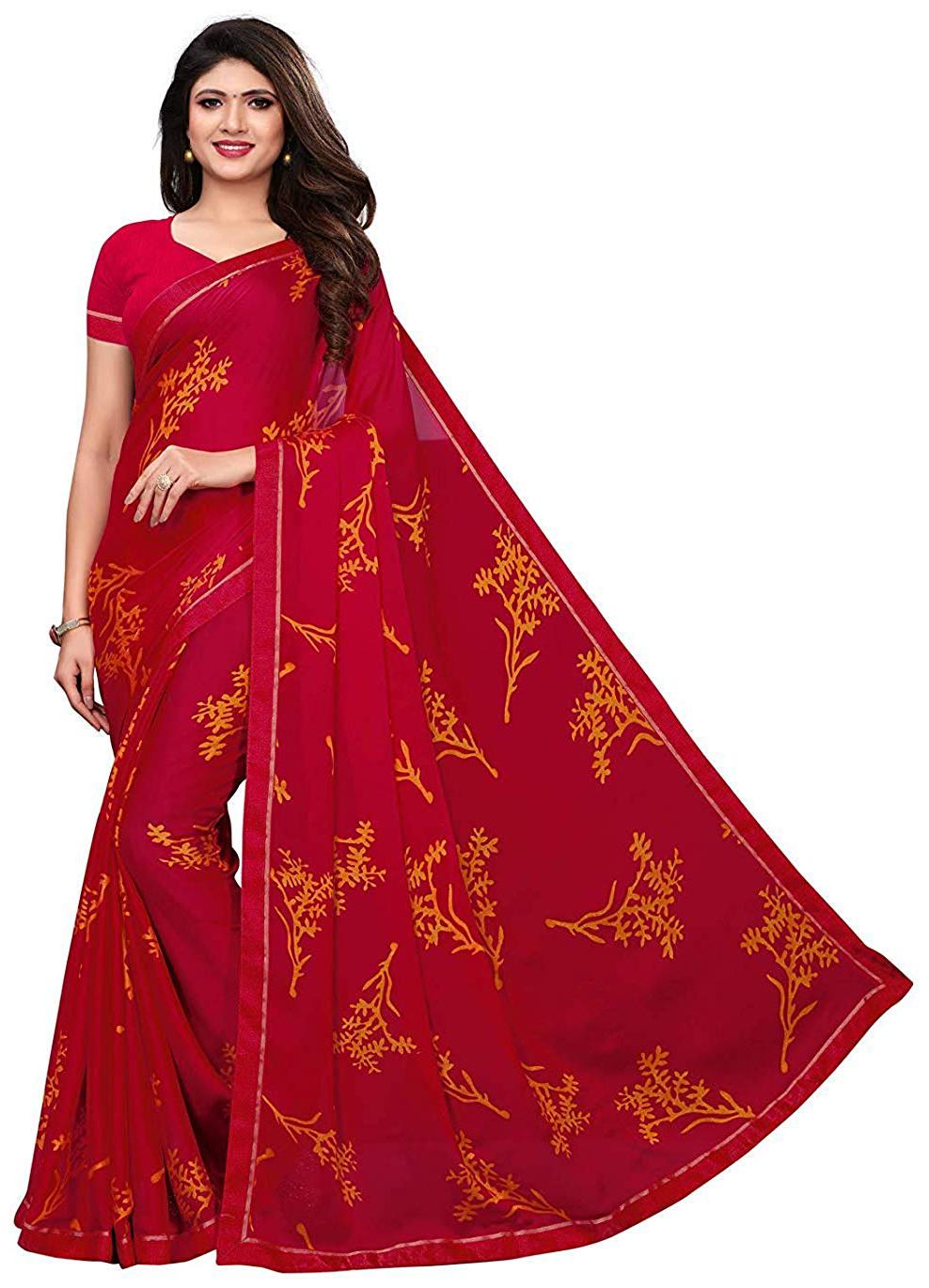

Dhandai Fashion Rangoli Silk Red Floral Designer Saree