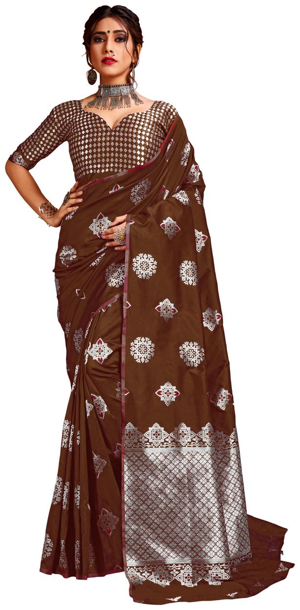 

Dhandai Fashion Women Silk Brown Saree With Blouse