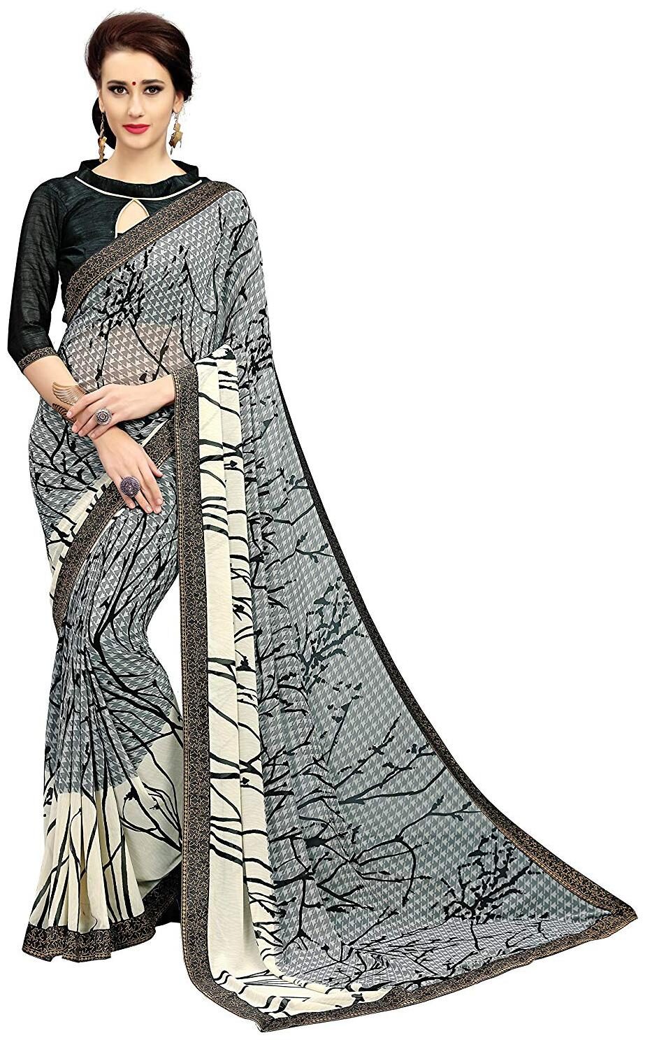 

Dhandai Fashion Georgette Grey Printed Regular Saree For Women