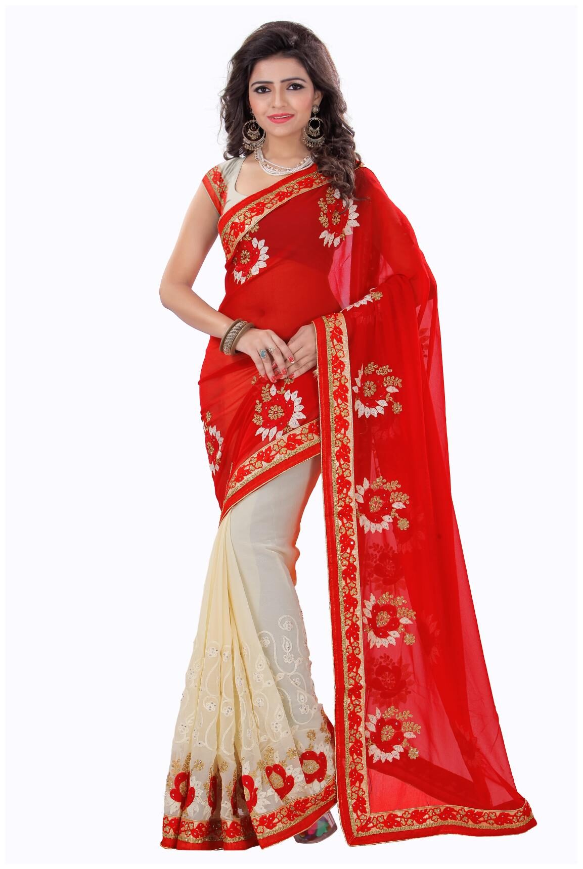 

Dhandai Fashion Women Georgette Embroidered Saree Red