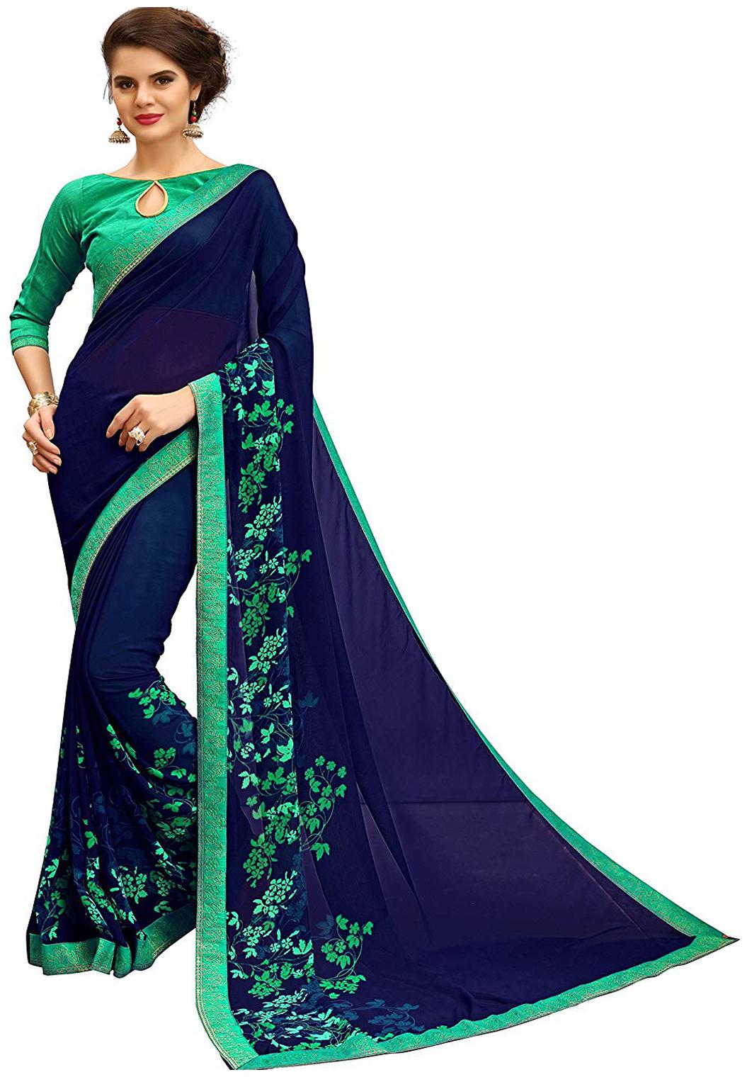 

Dhandai Fashion Georgette Blue Floral Regular Saree For Women