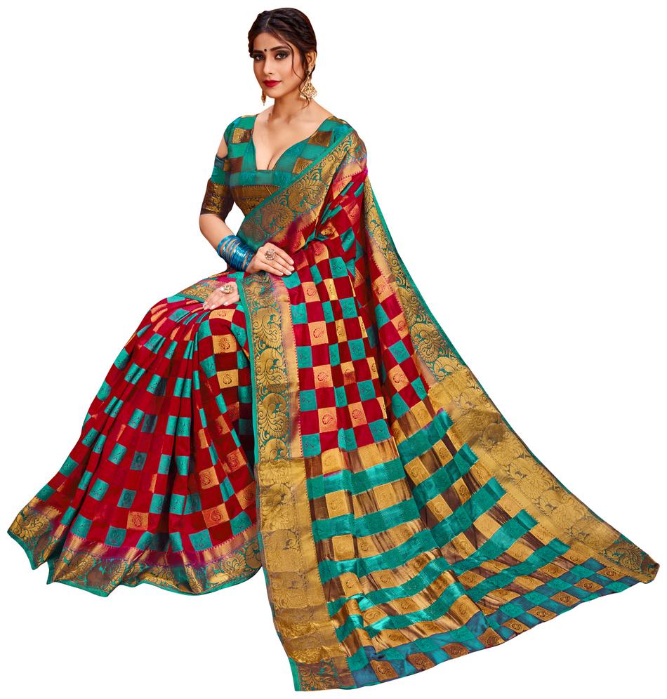 

Dhandai Fashion Women Silk Designer Saree Red color