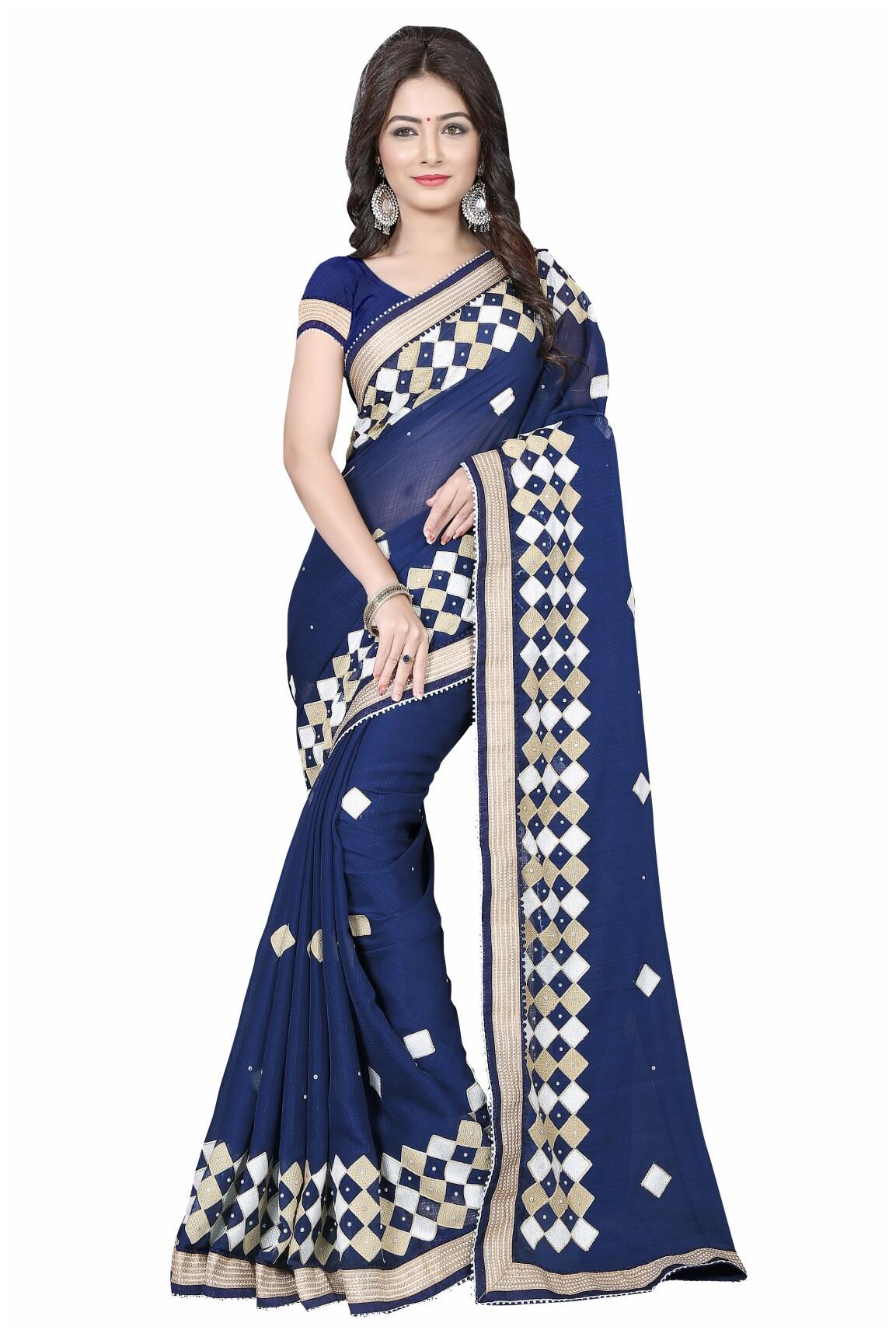 

Dhandai Fashion Women Chiffon Embroidered Saree Blue