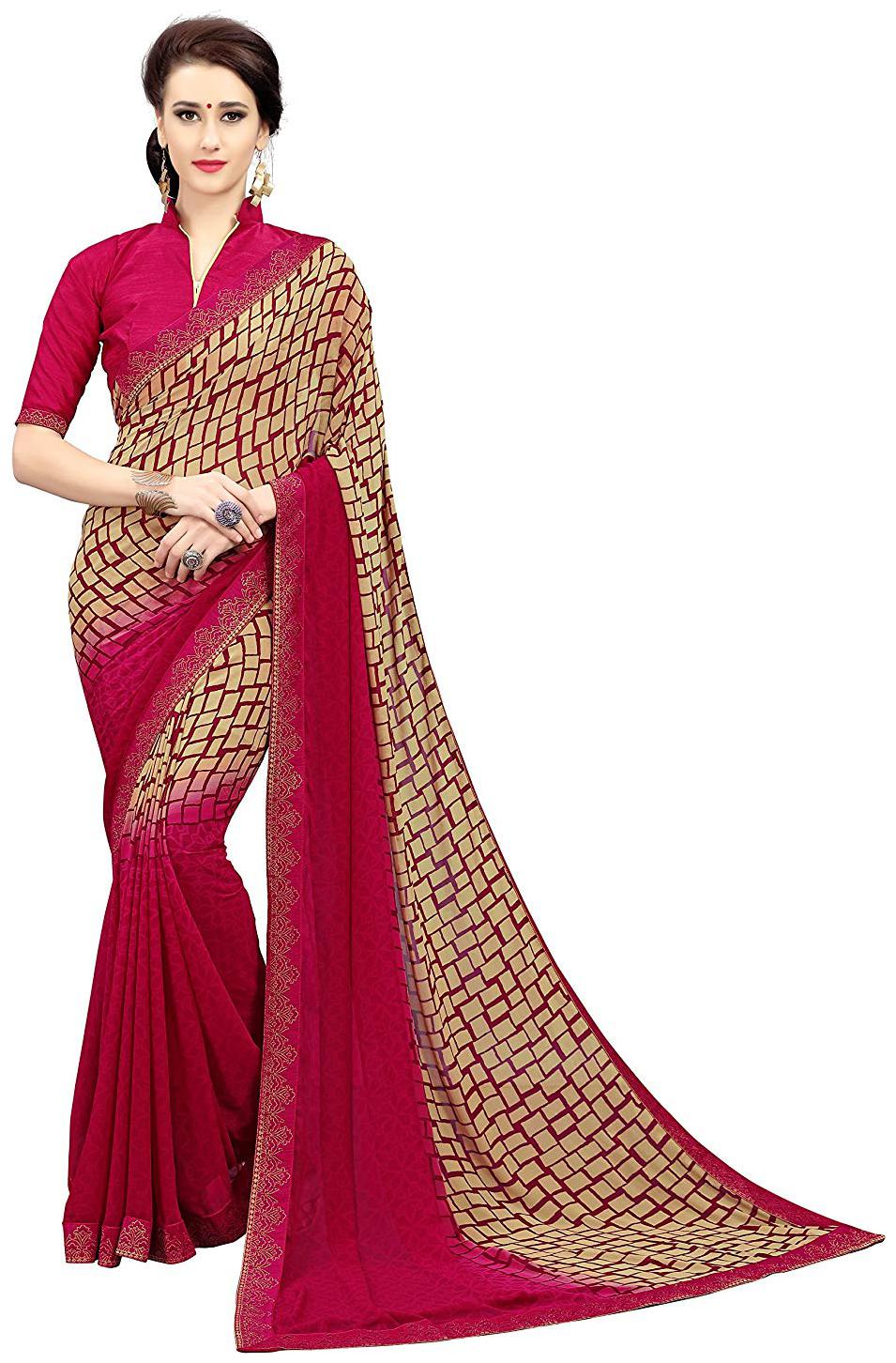 

Dhandai Fashion Georgette Maroon Checkered Regular Saree For Women
