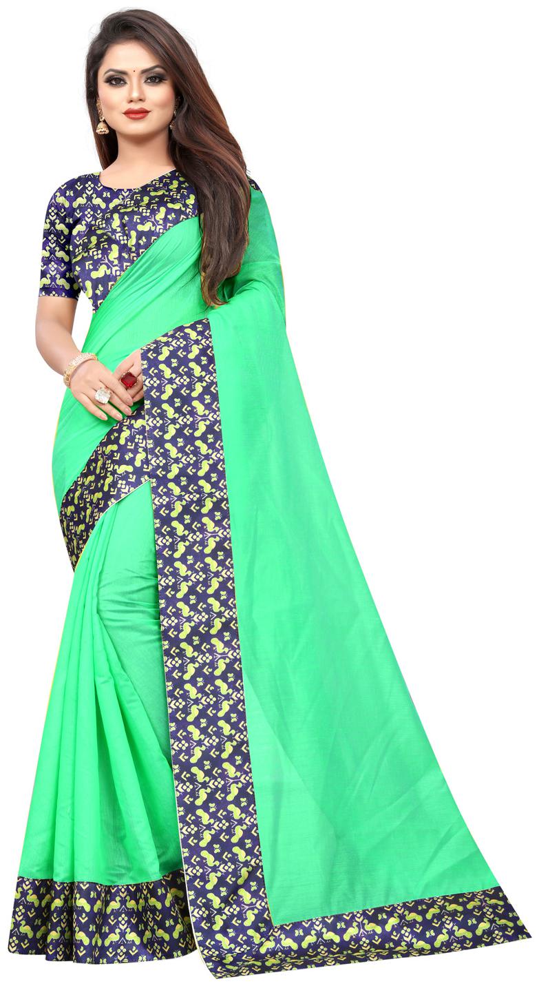 

Dhandai Fashion Cotton Blend Solid Green Designer Saree For Women