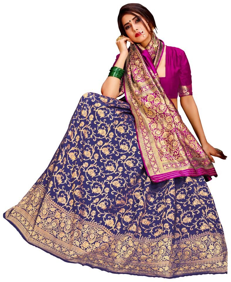 

Dhandai Fashion Women Silk Designer Saree Blue color