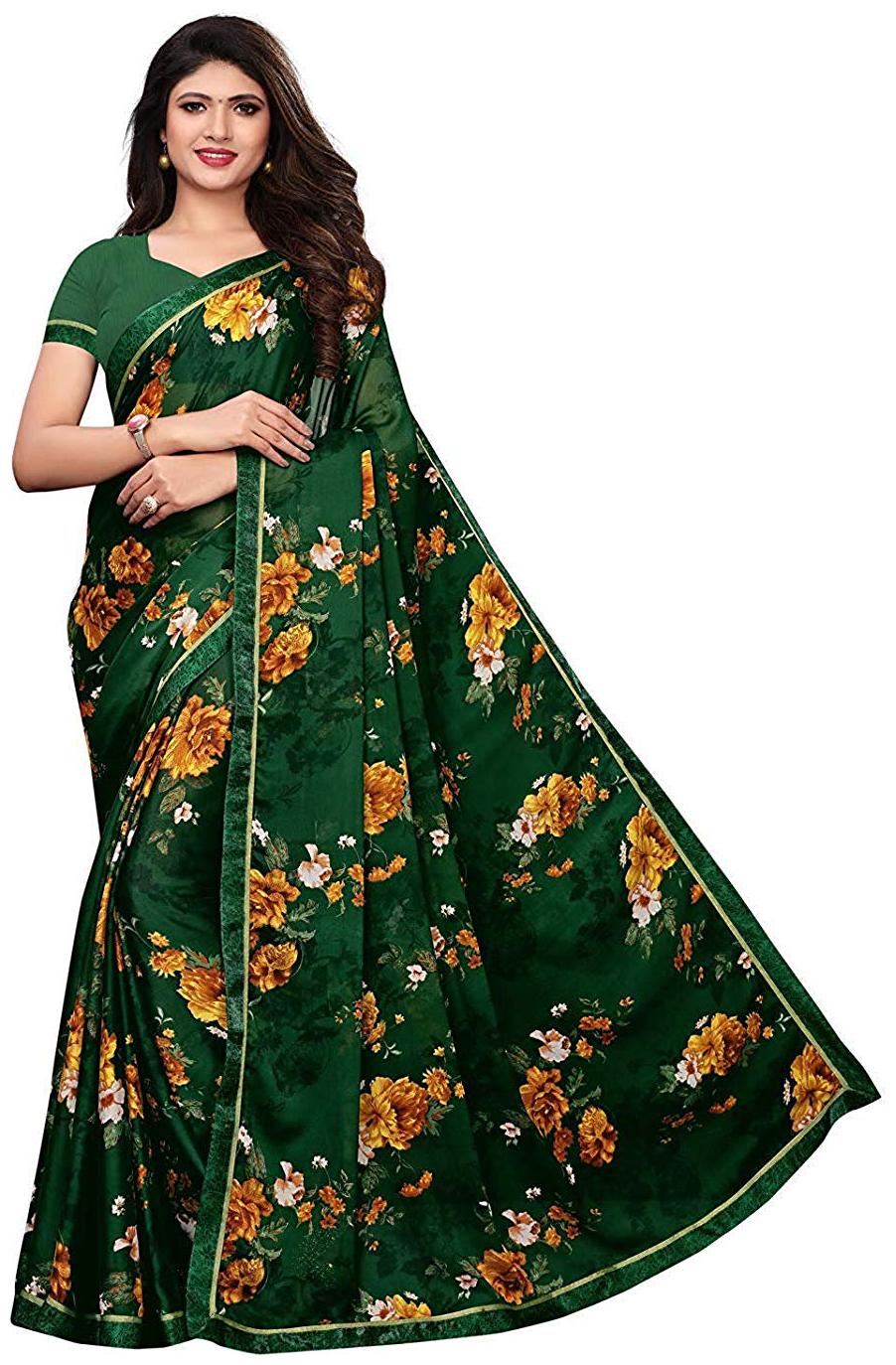 

Dhandai Fashion Rangoli Silk Green Floral Designer Saree