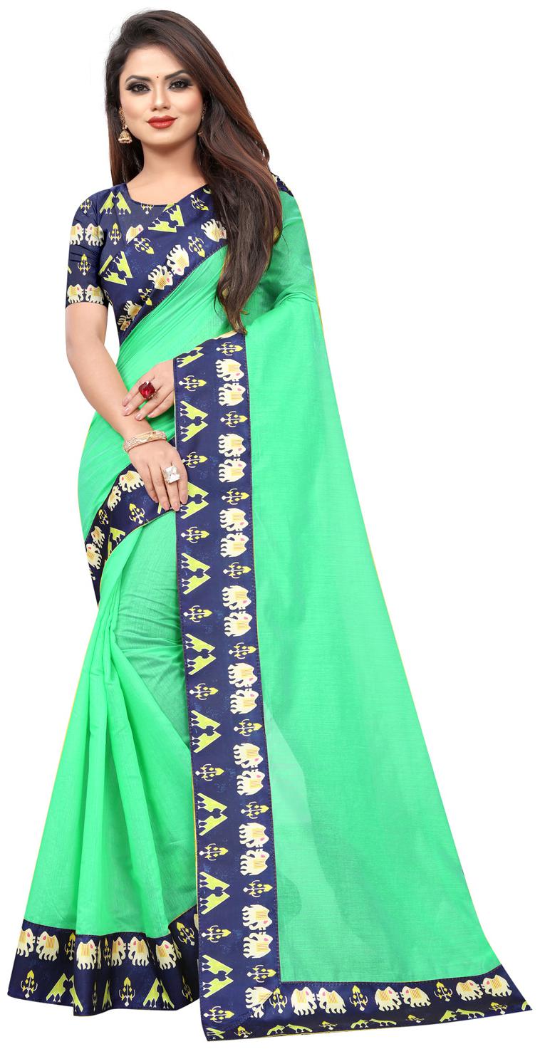 

Dhandai Fashion Cotton Blend Solid Green Designer Saree For Women