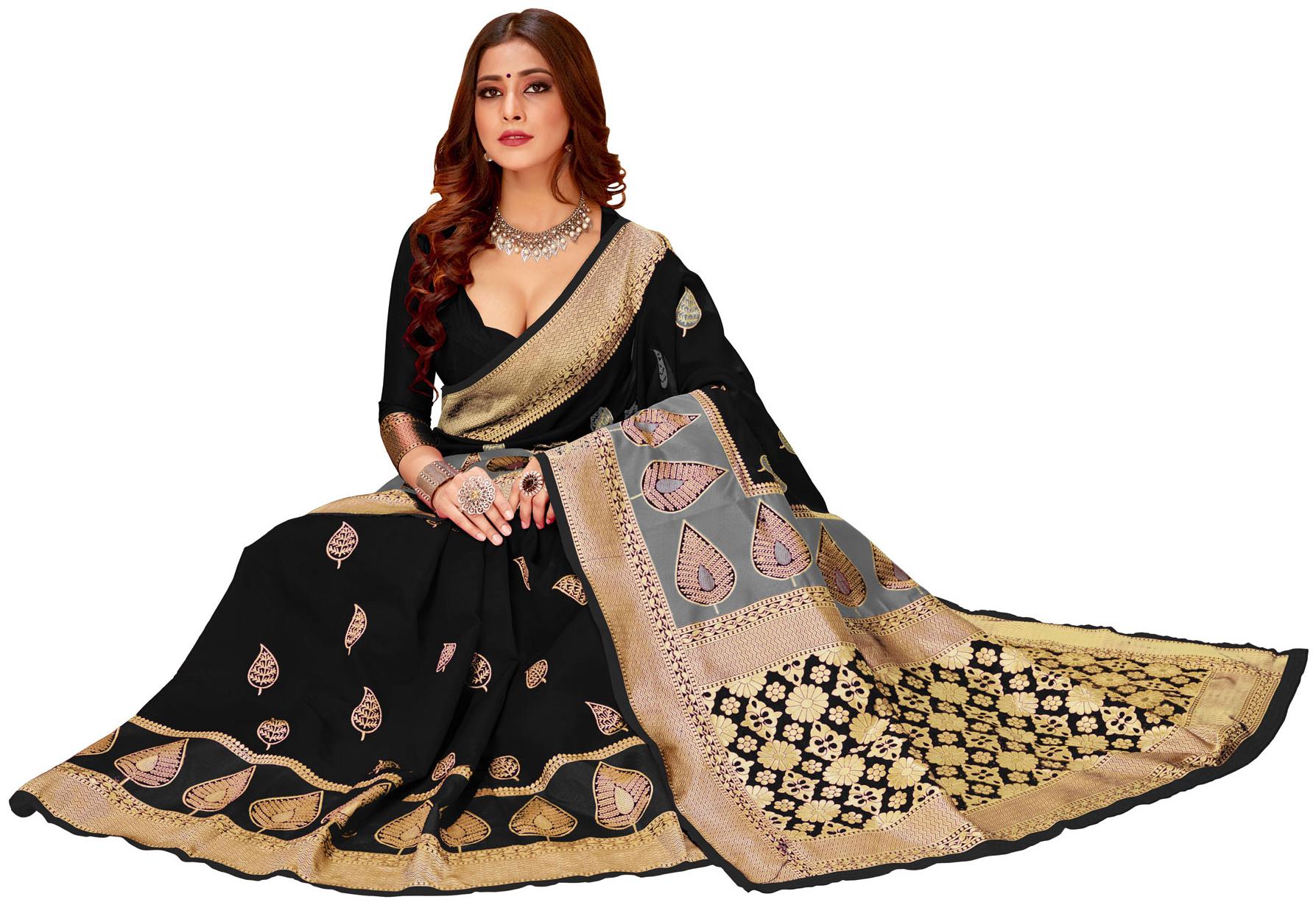 

Dhandai Fashion Polycotton Woven Black Saree For Women