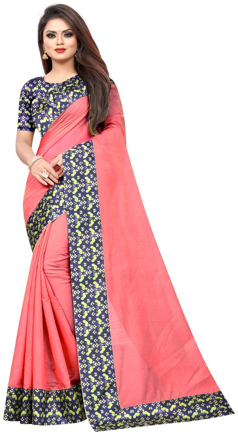 

Dhandai Fashion Cotton Blend Solid Pink Designer Saree For Women
