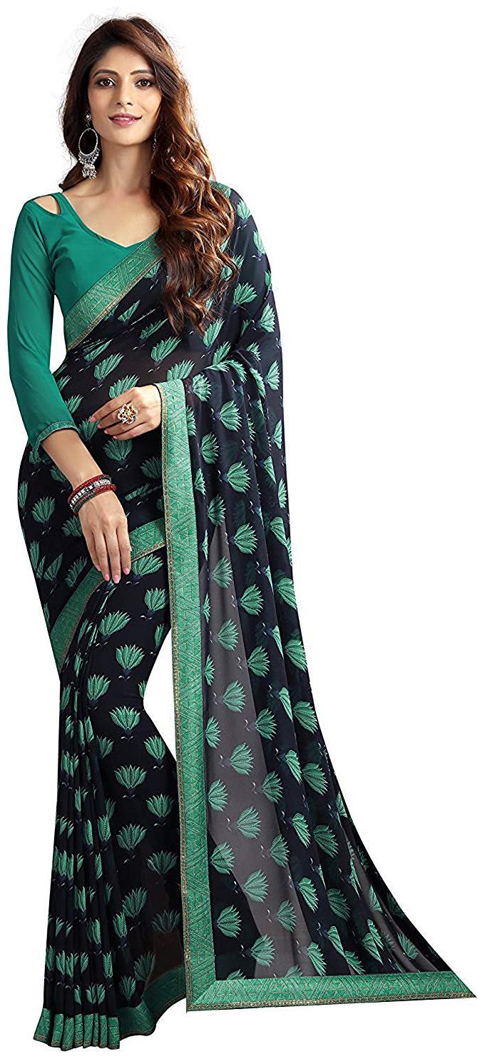 

Dhandai Fashion Georgette Blue Floral Designer Saree
