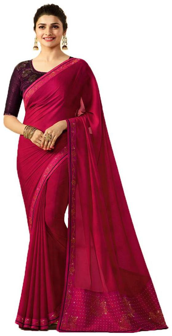

KSNDV Trendz Fashion Women s Pink Color Stone Work Saree With Blouse Piece