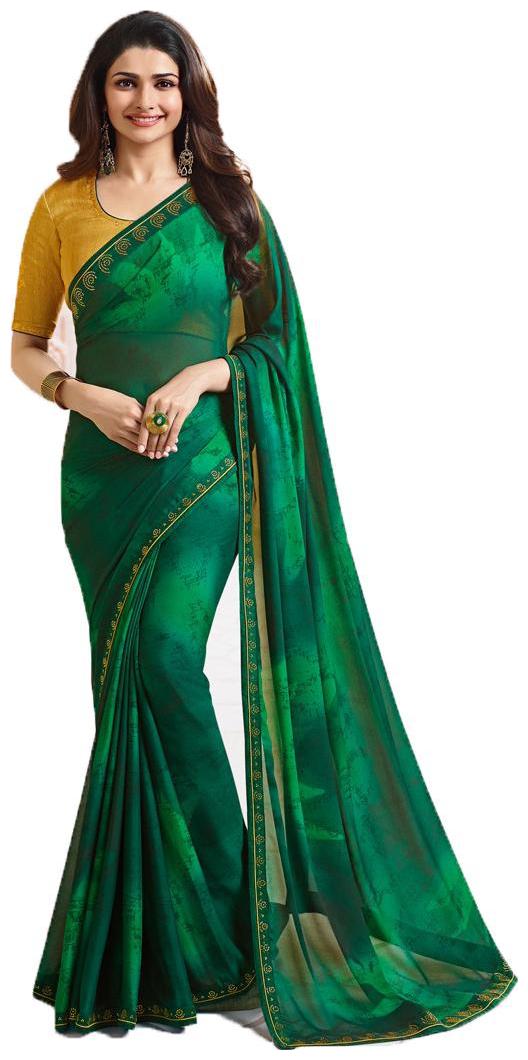 

Dhanu Fashion Latest Design Green Color White Rangoli (Silk) Stone Work Saree With Blouse Piece