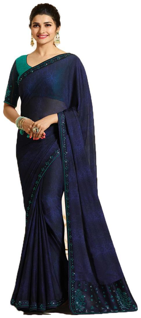 

Dhanu Fashion Latest Design Blue Color White Rangoli (Silk) Stone Work Saree With Blouse Piece