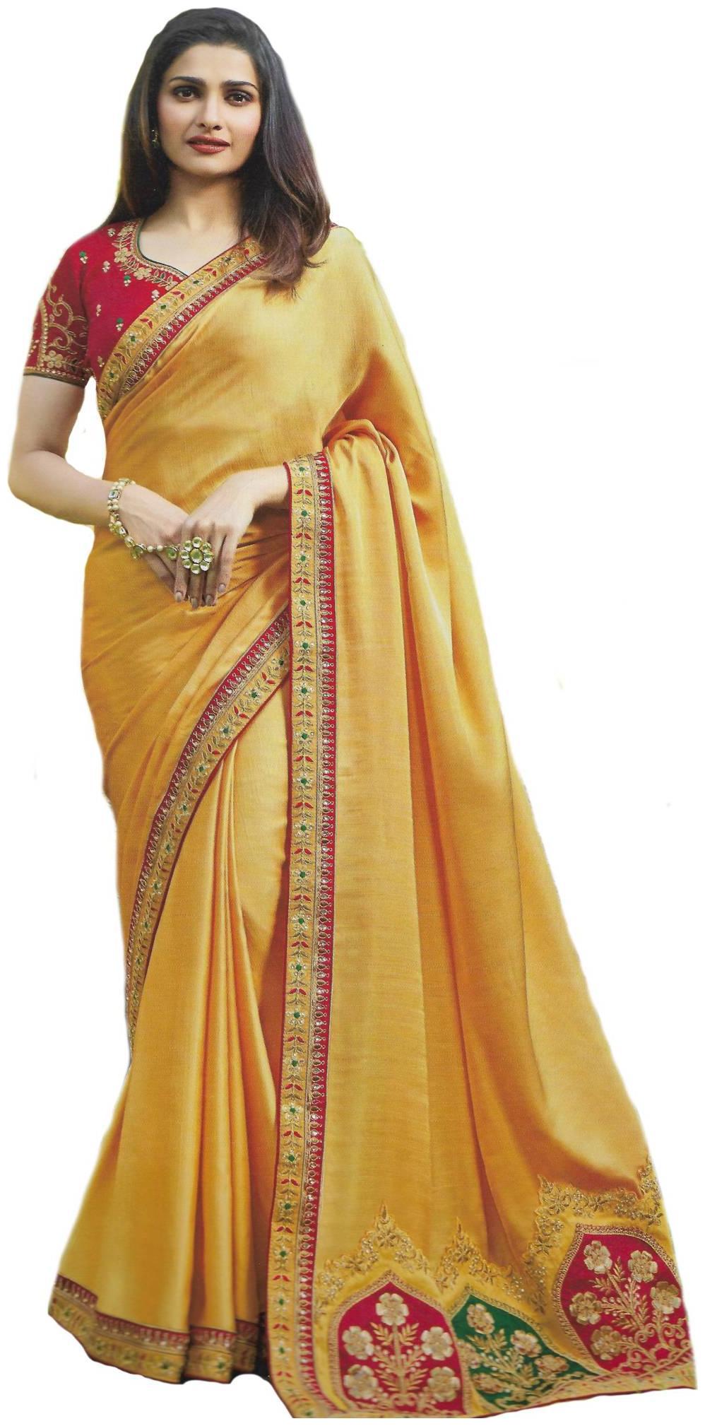 

Dhanu Fashion Latest Design Yellow Color White Rangoli (Silk) Embroderied Saree With Blouse Piece